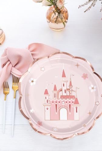 WRAPAHOLIC 25Pcs Castle Paper Plates - 9 Inch Pink Princess Castle Disposable Plates Decorative Dinner Plates for Party Tableware Supplies Table Decor - Image 3