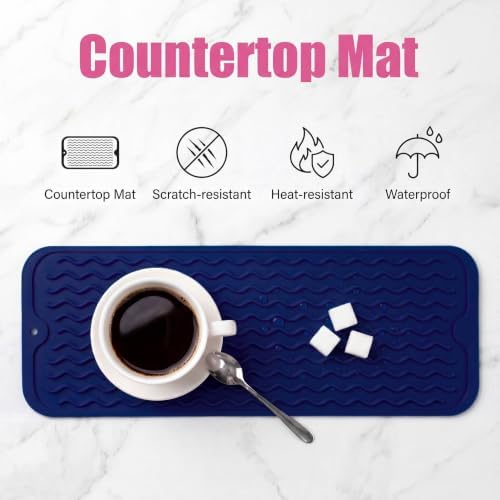MicoYang Silicone Dish Drying Mat for Multiple Usage,Easy clean,Eco-friendly,Heat-resistant Silicone Mat for Kitchen Counter,Sink,Bar,Bottle,or Cup Navy Blue M 17 inches x 6 inches - Image 3