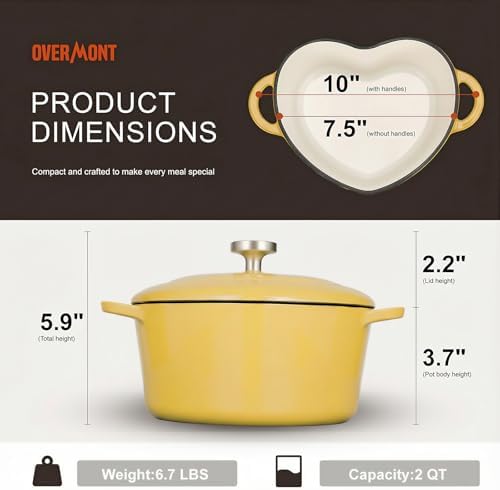 Overmont Enameled Cast Iron Dutch Oven - 2QT Heart-Shaped Mini Pot with Lid - Image 4