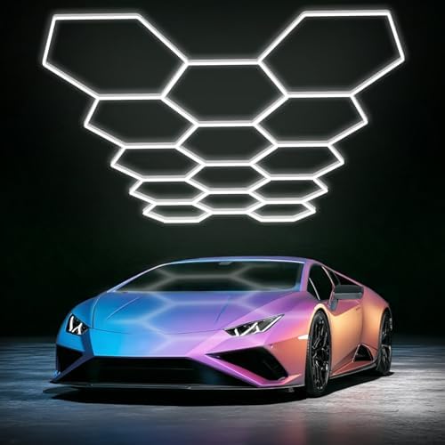 LZHOME Hexagon LED Garage Light: Super Bright 64500LM Honeycomb Garage Light, 14 Hex DIY Hexagon Led Lights for Gym Basement Hair Salon by LZHOME