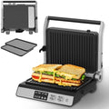 Panini Press,4 Slices Contact Grill with Removable Non-Stick Coated Grill and Flat Plates,Panini Makers with Temperature Control and Timer,Open 180 Degrees,Grill and Griddle (Half black with digital) by HOME