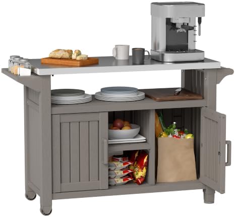 Bifanuo Outdoor Grill Table Grill Cart with Stainless Steel Top & Storage Cabinet for Food Prep and Storage, Portable and Durable with Wheels (Grey) by Bifanuo