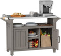 Bifanuo Outdoor Grill Table Grill Cart with Stainless Steel Top & Storage Cabinet for Food Prep and Storage, Portable and Durable with Wheels (Grey) by Bifanuo