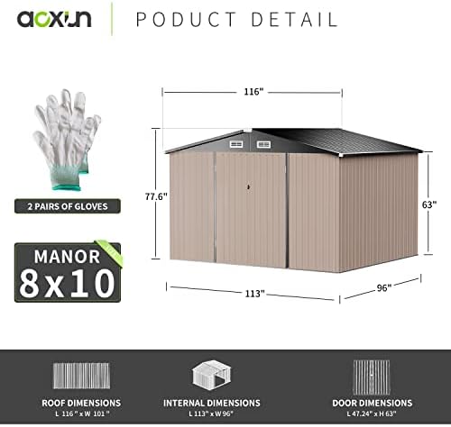 Aoxun 10 x 8FT Outdoor Storage Shed with Double Hinged Door, Brown - Image 6