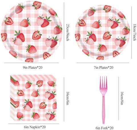 CHANGZHONG 80 Pieces Strawberry Paper Plates Napkins Tableware - Image 2
