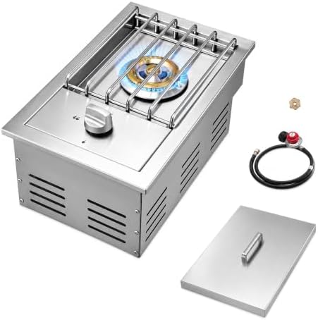 Single Grilling Side Burner for BBQ Grill Island, 15,000 BTU,Liquid Propane Side Burner for Outdoor Kitchen, Convertible to Natural Gas, 304 Stainless Steel by Unknown