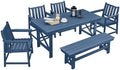 HDPE Outdoor Dining Set of 6, Patio Dining Table Set with 4 Chairs and 1 Bench, 6 Pieces HDPE Dining Set with Umbrella Hole, Outdoor Furniture Sets for Deck, Poolside, Garden, Navy by SeeHill