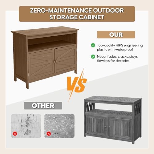 HIPS All-Weather Outdoor Storage Cabinet,Outdoor Sideboard with Magnetic Doors,3-Shelves Patio Storage Cabinet, Used for Garden,Buffet Cabinet,TV Stand, Bar Table,Balcony - Image 6
