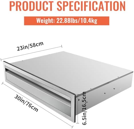 Outdoor Kitchen Drawers 30" W x 6.5" H x 23" D Flush Mount Single BBQ Drawers Built-in Stainless Steel Drawer for Outdoor Kitchen Island Patio Grill Station - Image 2