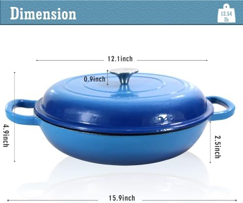 3.8 Quart Enameled Cast Iron Braiser Pan with Lid, Dual Handles Skillet - Image 3
