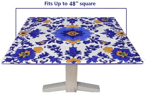 Square Outdoor Tablecloth, Mexican Talavera Pattern Printed on Fade Resistant Fitted Table Cover, Ideal for Weddings Birthdays Events, Fit for 48" x 48" Square Tables - Image 5