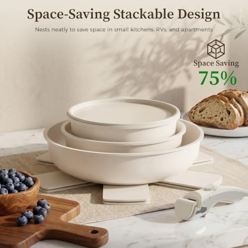 YASHE 9Pcs Granite Nonstick Pots and Pans Set, Oven Safe, Stackable - Image 6