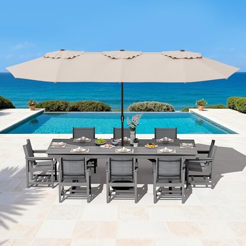 SERWALL 9Pcs HDPE Outdoor Dining Set for 8 with Sling Chairs,Gray - Image 6