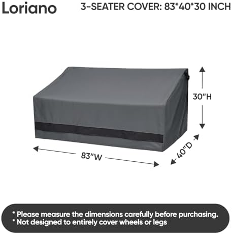 Loriano 600D Oxford Fabric Heavy Duty Patio Furniture Sofa Covers, 100% Waterproof Outdoor for 3-seater Sofa 83"W x 40"D x 30"H, Lawn Patio Cover with Air Vent and Handle - Image 2