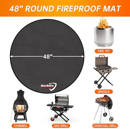 DocSafe 48" Round Fire Pit Mat, 4-Layer Fireproof Under Grill Mat Heat Insulated Indoor Fireplace Pad Protector for Decks,Patios,Grass,Solo Stove Bonfire, Reusable Oil-Proof and Waterproof, Black - Image 3