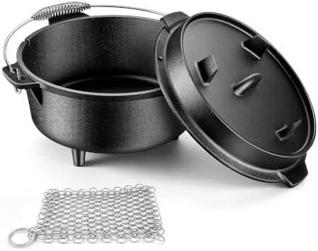 Joyfair Pre-seasoned Cast Iron Camp Dutch Oven, 7.6QT Pot & 2QT Skillet Lid by Joyfair