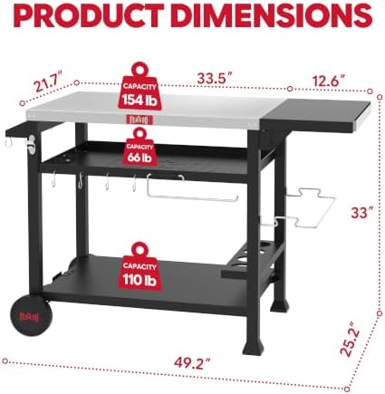 Feasto Grill Cart, 40x26 Inch Outdoor BBQ Cart with Foldable Side Shelf - Image 2