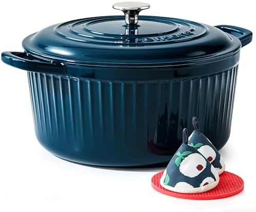 SENSARTE 5.5QT Enameled Cast Iron Dutch Oven Pot with Lid&Cotton Potholders by SENSARTE