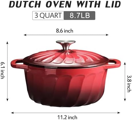 Enameled Cast Iron Dutch Oven Pot with Lid, 3 QT Small Dutch Oven - Image 2
