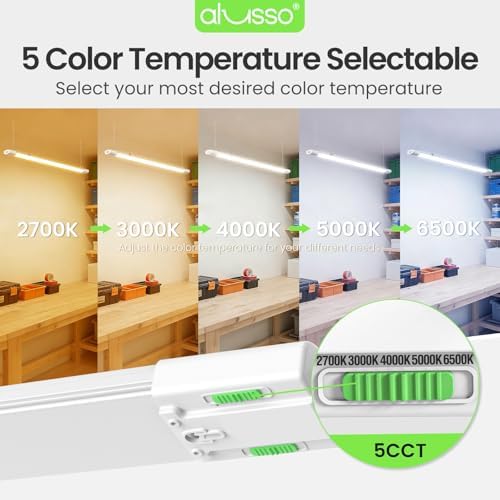 ALUSSO® LED Shop Lights 4FT for Garage, 6000LM Super Bright, Adjustable 2700K-6500K Color Temperature, 120V, Warm to Cool Daylight Linkable Shop Lights for Workshop, 2 Pack - Image 3