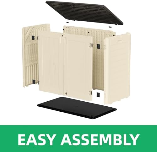 Allpop Outdoor Storage Shed, 31 Cu.Ft Resin Horizontal Storage Cabinet for Trash Cans, Patio & Garden, Khaki - Image 7