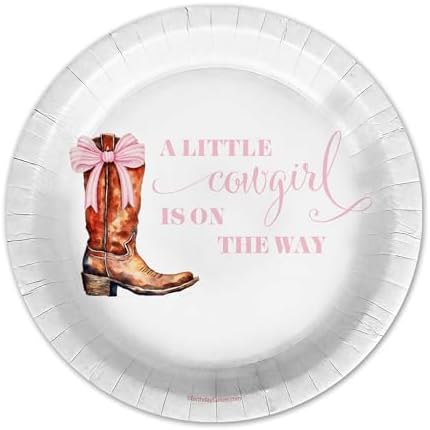 Birthday Galore Pink Bows Cowgirl on The Way Baby Shower - 32 Piece Disposable Party Supplies - Baby Shower Decorations - Round Party Plates - Large 9" Paper Plates In Bulk - Image 3