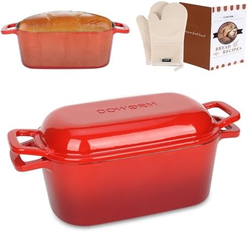 3.6QT Oval Enameled Cast Iron Dutch Oven, Sourdough Bread Baking Pan with Lid by COWORM