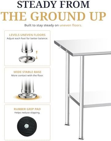 Atelicf NSF Stainless Steel Prep Table 30X60 inch, Rounded Flat Top - Image 5