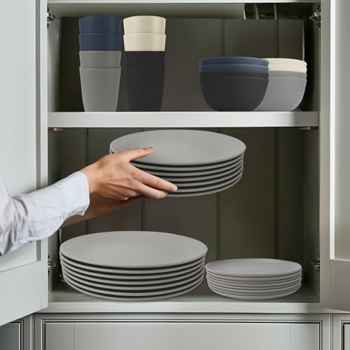 Wrova 40Pack plates and bowls sets for dinner - Unbreakable wheat straw dinnerware sets service for 8 - Alternative plastic 40pcs dish sets for camping,picnic and R.V. - (Black & Grey) - Image 7
