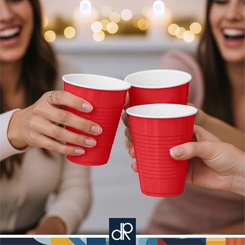 DecorRack Red Plastic Cups, 12 oz Disposable Cups, Reusable Party Supplies (40 Count) - Image 2