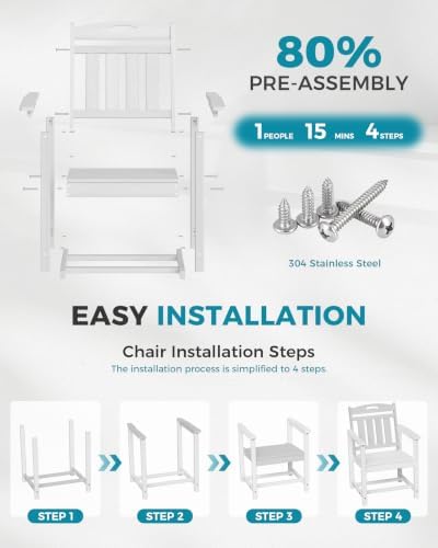 Ciokea HDPE Outdoor Patio Dining Chairs Set of 2, All-Weather, White - Image 6