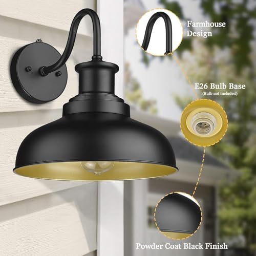 Dusk to Dawn Outdoor Barn Light, Farmhouse Outdoor Wall Sconce, Rustic Exterior Wall Mount Light, Vintage Outside Lighting Fixture Industrial Black Lantern for Porch Garage Shed,1 Pack - Image 4