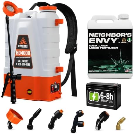 PetraMax Neighbors Envy Grass Fertilizer for Lawn w/ 4 Gal Battery Sprayer by PetraMax