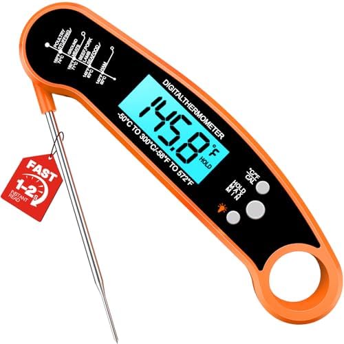 Instant Read Meat Thermometer Digital, Food Thermometer for Cooking, Orange by ONFIKY