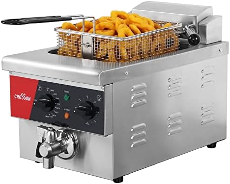CROSSON 6L Electric Countertop Deep Fryer Extra Large with Drain,Timer,Basket and Lid for Restaurant Use 120V,1800W Commercial Deep Fryers by CROSSON-CateringEquipment