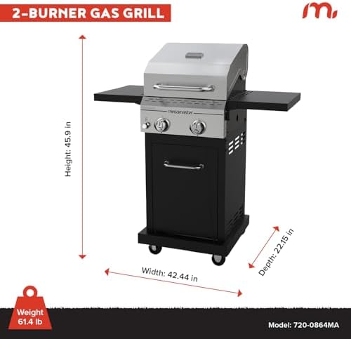 Megamaster Deluxe 2 Burner Gas Grill, Compact Design with Foldable Shelves - Image 5