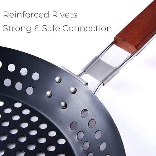 12 in Kozmatik Turkish Grill Pan, Nonstick Carbon Steel Basket - Image 7