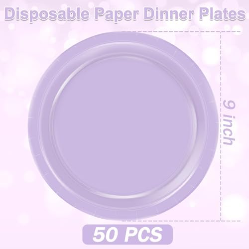 QZYL 50 Count Lavender Paper Plates 9 Inches Round Purple Disposable Plates - Image 2