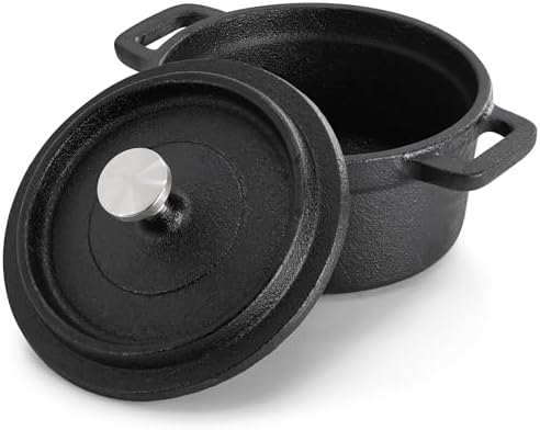 MegaChef Cast Iron 8 Ounce Mini Dutch Oven with Wood Tray, Cookware, Bakeware, Serveware (1 Piece) - Image 3