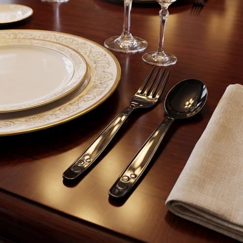 SACATR 100 Count Black Plastic Silverware Heavy Duty -Forks, Spoons - Image 4