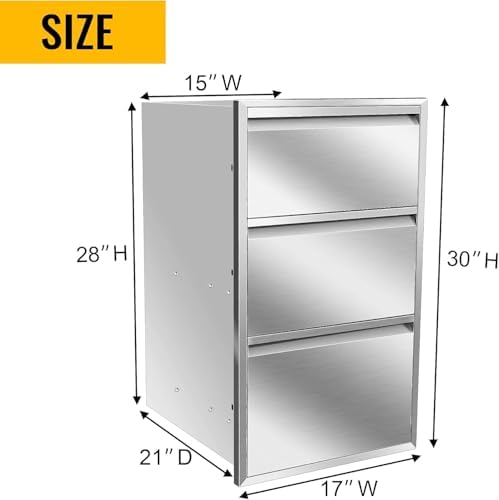 Outdoor Kitchen Drawer Single BBQ Drawer Stainless Steel BBQ Access Drawer with Handles, Flush Mount Storage Enclosed Cabinets Horizontal BBQ Island Drawers,17W X 30H X 21D Inch - Image 2