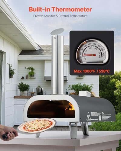 VEVOR Outdoor Pizza Oven, 12 Inch Wood Fired Pizza Ovens, Pellet Pizza-Stove with Thermometer, Portable Pizza-Maker for Outside Backyard Patio Camping, Pizza-Stone, Carry Bag, Shovel, Black - Image 4