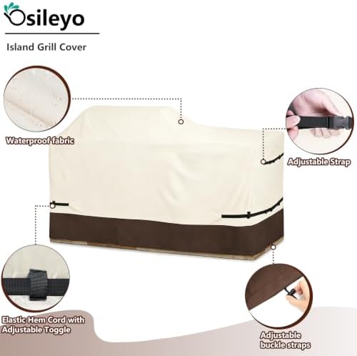 98 Inch Island Grill Cover - 600D Heavy Duty Waterproof All Weather Protection Extra Large Grill Covers,Island with Left/Right Grill Head,Grill Cover for Outdoor Grill, BBQ Cover(Beige&Brown) - Image 3
