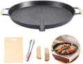 Double Ear Non Stick Baking Tray, 12.6-Inch Portable Outdoor Barbecue Plate, Breakfast Frying Pan with Automatic Oil Filter, Circular Large Cooking Surface, Versatile for Stoves, PFOA Free (Black) by Justup
