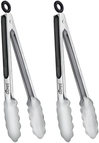 Hotec Tongs for Cooking Premium Stainless Steel Kitchen Tongs Set of 2-9" by Hotec