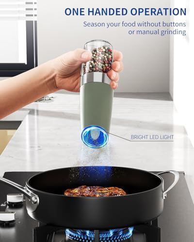 CIRCLE JOY Gravity Electric Salt and Pepper Grinder Set Automatic Salt and Pepper Grinder Set with LED Light, Battery Operated, Adjustable Coarseness, Large Capacity, for Home Kitchen BBQ, Green - Image 3