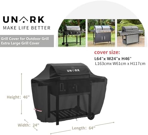 Grill Cover for Outdoor Grill 65 inch, Gas Grill Covers Heavy Duty Waterproof Suitable for Weber Genesis 2, All Weather Protection 65 Inch Grill Cover 65" L x 24" W x 46" H Black - Image 2