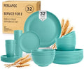Wheat Straw Dinnerware Sets, 32 PCS Dishes Set for 8, Unbreakable Plates and Bowls Sets, Microwave Safe Dinnerware Set for Kitchen Outdoor Camping RV - Green by Perlapoc