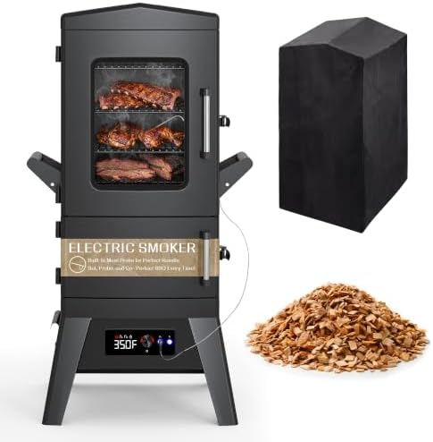 40 Inch Electric Smoker with Digital Controls & Meat Thermometer, Vertical BBQ Smoker with 4 Smoking Racks, Wood Chip Tray & Waterproof Cover, 633 Sq In Outdoor Smoker for Ribs, Brisket & Turkey by Unknown