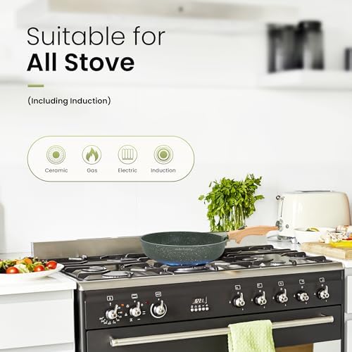 Kitchen Academy Removable Handle Pots and Pans Set - 10 Pieces Green Cookware Set with Removable Handle, RV Induction Cookware Set for Camp - Image 3